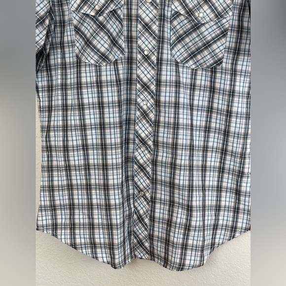 Wrangler Plaid Western Short Sleeve Shirt Pearl Snap Metallic Men's Medium - Picture 3 of 8